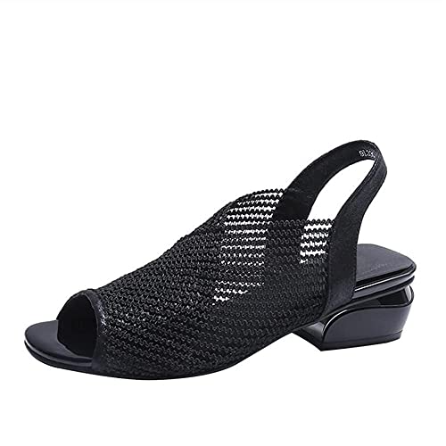 NICETOW Sandálias Femininas de Salto Grosso Peep Toe Sapatos Femininos Malha Sandálias respiráveis ​​Femininas Plus Size Sandália esportiva de verão (Cor: preta, Tamanho do Sapato: 5)