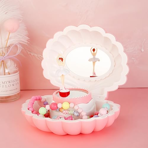 Bakiauli Schmuckkästchen Spieluhr mit Spiegel, Geschenke mit Muscheln Ballett mit Melodie Geburtstag Geschenke