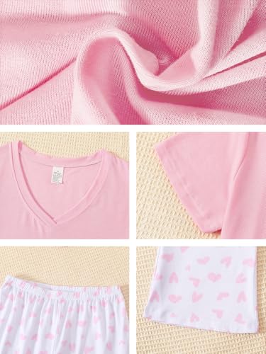 Image of YIJIU Women Soft Comfy Pajamas Cute Cat Short Sleeve Capri Pants PJS Set