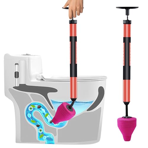 High Pressure Toilet Unblock One Shot Toilet Pipe Plunger,Upgraded Stainless Steel Toilet Plunger Kit,High Pressure Air Drain Clog Remover Plumbing Tool for Sink Bathroom Kitchen Bathtub Clogged Pipe