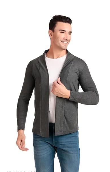 nemoux Men’s Cotton Shrug | Open Full Sleeve Shawl Cardigan for Men, Best for Casual Wear (IN, Alpha, S, Dark Grey)-picture-10