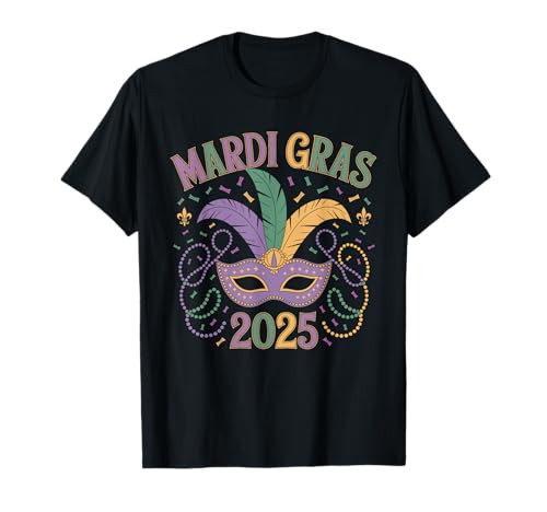 Mardi Gras 2025 - Máscara de cuentas para mujeres y niñas, fiesta de Nueva Orleans Camiseta