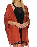 ShineGlitz Pashmina Shawls and Wraps for Evening Dresses, Large Soft Pashmina Wedding Burnt Orange Shawl