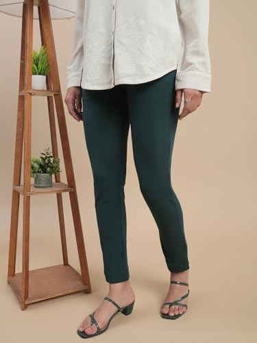 Image of De Moza Women Pencil Fit Cigarette Pant | 95% Cotton 5% Elastane | Mid Rise | 2 Pockets | Casual & Office Wear