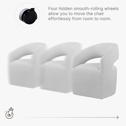 Image of KISLOT Upholstered Dining Chairs with Casters, No Assembly Modern Barrel Armchair with Rollers for Dining Room, Bedroom, Living Room, Reading Room, Home Office, Set of 2, Light Grey