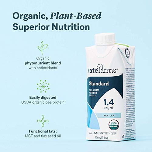 Kate Farms Organic Vegan Plant Based 1.4 Sole-Source Nutrition Shake, Vanilla, 20G Of Protein, 27 Vitamins And Minerals, High Calorie Meal Replacement Drink, Protein Shake, Gluten Free And Non-Gmo, 11 Fl Oz (Pack Of 12) #TOP3