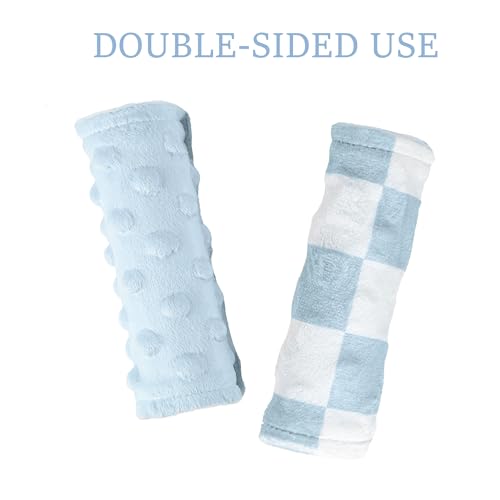 Image of Carseat Strap Covers for Babies, Ultra Soft Double-Sided Use Shoulder Covers, 2 Pack Infant Seat Belt Covers for Car Seats /Strollers /High Chairs, for Baby Toddler Infant Boy Girl, Blue Checkered
