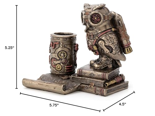 Figura decorativa búho steampunk de resina con acabado bronce miniatura 5