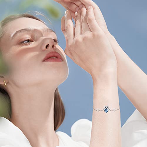 Pulsera de gato de plata y cristal azul CHENGHONG ajustable para mujer 4