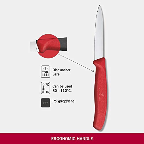 Image of Victorinox Kitchen Knife, Stainless Steel Swiss Made Vegetable Cutting and Chopping Knife, Straight Edge, 8 cm, Red