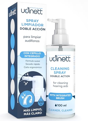 Spray Limpiador para Audífonos 100ml con Cepillo Udinett - Elimina la Suciedad y Cerumen con Efecto Limpio Inmediato para Limpiar Auriculares Bluetooth - Fórmula sin Alcohol