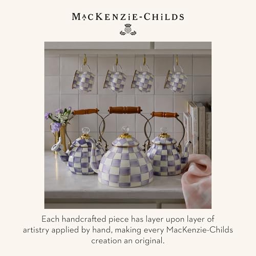 Image of MACKENZIE-CHILDS Tea Kettle, 2 Quarts, Purple-and-White Violet Check