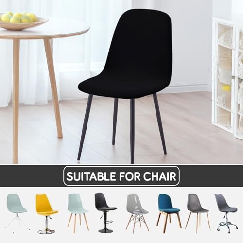 Image of HOKIPO 'SereneSolids' 140 GSM Shell Chair Cover, Mid Century Modern Dining Chair Cover, Pack of 1, Black (AR-6248-BLK)