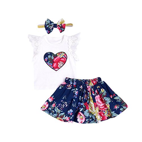 UOMOGO® Bimbo bambino bambine Neonato Infantile Bambino Ragazza bambino Senza maniche Camicia di chiffon T-shirt + Maglietta Shorts 0-24 Mesi (Età: 12~18 mesi, Bianca)