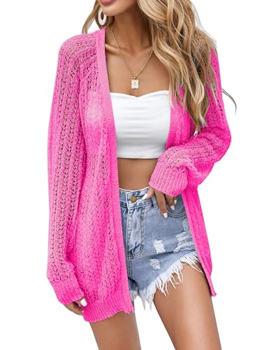 Image of Women Lightweight Cardigans Crochet Summer Boho Knit Thin Long Sleeve Cardigan