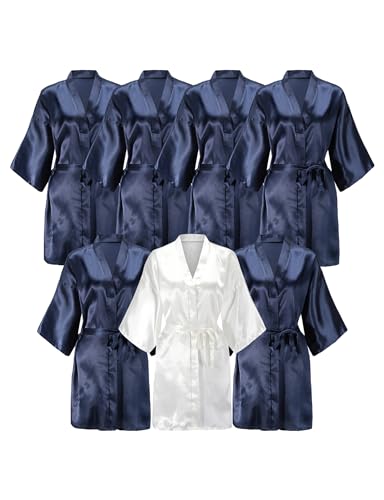 Image of EPLAZA 7Pcs Bride Bridesmaid Robe Set women satin robe Wedding Bridal Party | Soft Satin Silk, Short Sleeve, Lightweight breathable, Fits 100-150lbs, Gifts for wedding day bachelor party