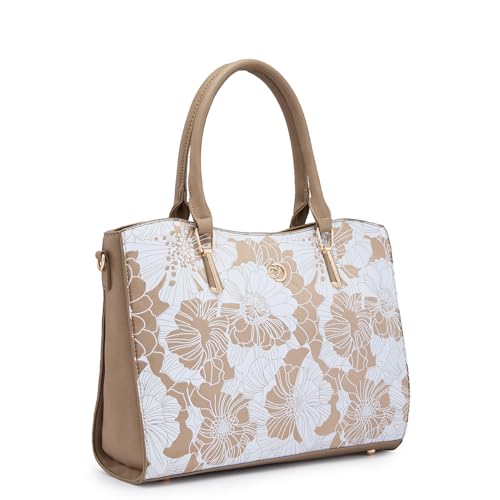 Image of Caprese Margot Satchel Bag, Medium | Stylish Floral Print Handbag for Women with Adjustable & Detachable Sling Strap | Secure Zip Closure | Perfect for Office & Daily Essentials
