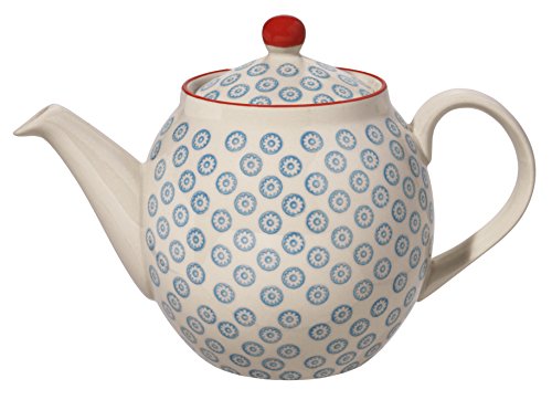 Bloomingville Czajnik do herbaty Emma Retro duży czajnik ze zintegrowanym sitkiem przed dziubkiem Vintage ø 14 cm, niebieski, ceramika, pojemność ok. 1200 ml