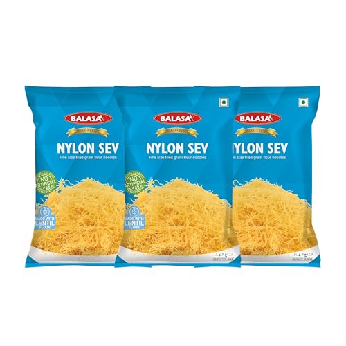 Image of Balasa Nylon Sev Pack of 3 200g Each | Nylon Sev for Bhel | Namkeen Snacks | Sev for Poha, Chaat & Bhelpuri | No preservatives | Namkeen (3 Pack of 200 GM)