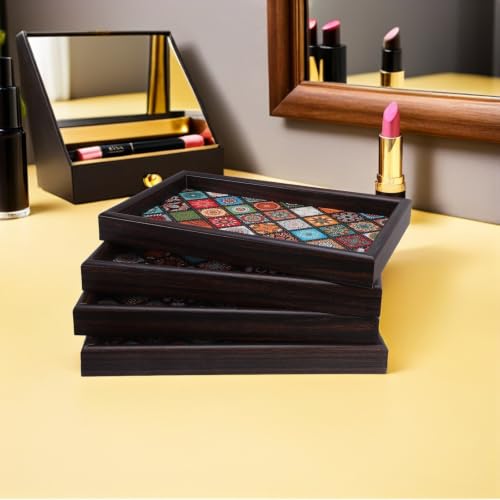 Bandeja de madera bohemia SHINEOFI pack de 4 unidades rectangulares de 30x20cm para el hogar 6