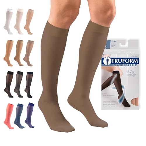Image of Truform Sheer Compression Stockings, 15-20 mmHg, Women's Knee High Length, 20 Denier, Espresso, 2X-Large