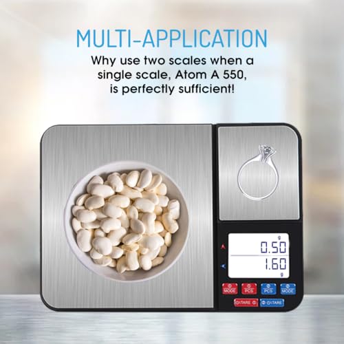 Image of Atom XS Dual Platform Digital Kitchen Scale With A Capacity Of 5Kg X 0.1 G & 500G X 0.01G High Precision Scale With Stainless Steel Platform | A 550 Kitchen Scale.