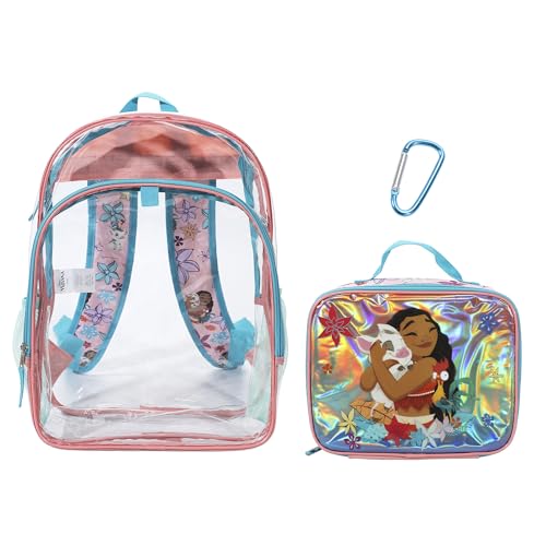Disney Moana and Pua Conjunto de 2 peças de mochila e lancheira transparente para crianças de 40,6 cm para escola e viagem
