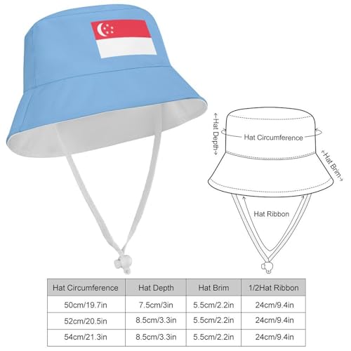 Kids Sun Hat Singapore Flag Bucket Hat for Girls & Boys,Lightweight Nylon Packable Fun & Cool Reversible2