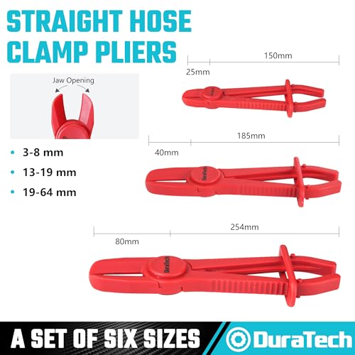 DURATECH Slangklemtang 6st, rechte & 90 hoekige slangknijptang, kunststof lijnklemtangenset voor flexibele slangen brandstofslangen gasleidingen remslangen radiatorslangen - Afbeelding 4