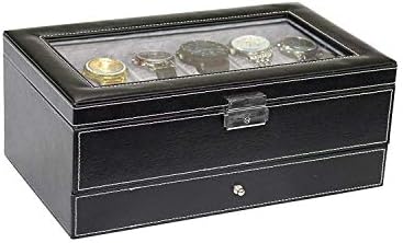 Autoark Leather 12 Watch Box with Jewelry Display Drawer Lockable Watch Case Organizer,Black,AW-001