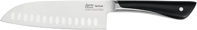 Tefal Jamie Oliver by K26715 - Cuchillo Santoku (16,5 cm, alto rendimiento de corte, diseño distintivo, cuchillas resistentes y duraderas, acero inoxidable), color negro