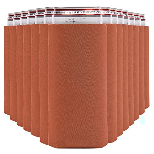 Image of Slim Can Cooler Sleeves (30-Pack) Soft Slim Can Koolie for White Claw Seltzer & Slim Beer - HTV Blanks for Vinyl Projects - Skinny Can Koolies Bulk - Tall Can Coolies for Slim Cans (Burnt Orange)