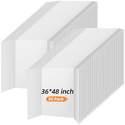 Image of Ctosree 50 Pcs 48 x 36 Inch Tri Fold Poster Board Bulk for Display,White | Science Fair Project,Classroom Display Paperboard, Single Wall Build, Lightweight Presentation Board,3 Panels