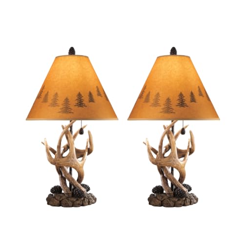 Signature Design by Ashley Derek Rustic Cabin Antler Lamp Set 2 Count Paper Silhouette Shade Pull Chain Switch 13.88 W x 13.88 D x 23.75 H Brown
