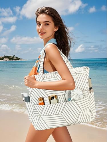 Image of Waterproof Beach Tote Pool Bags for Women Ladies Extra Large Gym Tote Carry On Bag With Wet Compartment for Weekender Travel