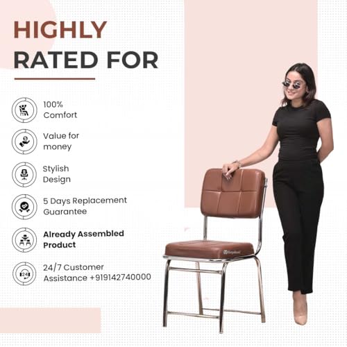 Image of Office Chair Reception Waiting Area Home Study Visitor Without Arm Heavy Duty with Steel Frame and Cushion seat Back, Without Wheels Hold up to 140 kg (3, Tan, Heavy 3)