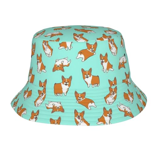 Yyoretp Corgi - Sombrero plegable con estampado de perro, para playa, viajes, camping, color negro, Negro, Talla única