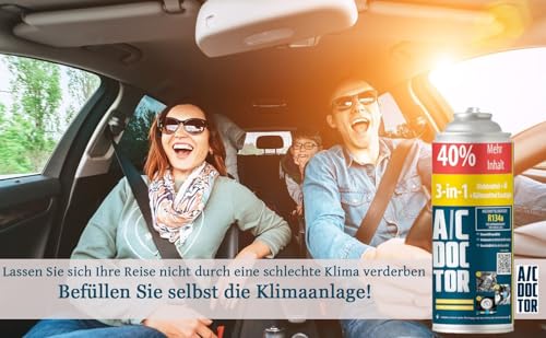 3in1 Dichtmittel, Öl & Kältemittel R134A Ersatzgas für Klimaanlagen von Autos 1995-2016 mit Füllschlauch