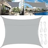 POWZOO Sonnensegel Wasserdicht,Rechteck 2 x 3 Meter,PES Polyester Sonnenschutz Wetterschutz,UV Schutz,Balkon Terrasse Garten,Inkl Befestigungsseile Premium,Grau.