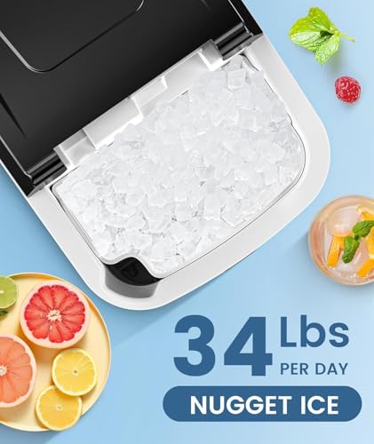 Image of Antarctic Star Countertop Nugget Ice Maker, 34 Lbs /24H, Stainless Steel Pebble Ice Machine, One-Click, Self-Cleaning, Compact Ice Maker with Basket & Scoop, for Kitchen Office Bar, Steel Black