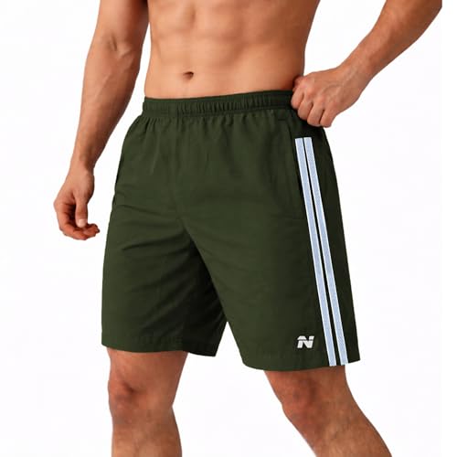Image of NINQ Men's Sports Shorts with White Side Patti Design | Running Shorts for Men Gym Shorts for Men Workout | Stylish Mens Shorts Casual Wear Sports Shorts.