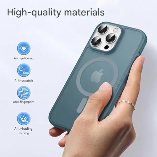 Image of DIZORO Matte Case for iPhone 15 Pro Max Compatible with MagSafe, Camera Lens Full Protection, Shockproof Translucent Frosted TPU Soft Phone Cover, Anti-Fingerprint (Navy