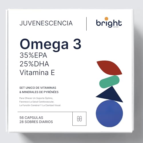 Omega 3 Capsulas - 35% EPA y 25% DHA, Vitaminas para la Salud del Corazón, Cerebro y Visión Omega 3 EPA y DHA con Vitamina E Natural, 28 Dosis diario