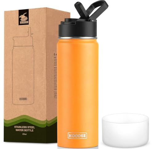 Image of koodee Water Bottle with Straw-26 oz Stainless Steel Vacuum Insulated Metal Sports Water Bottle with Leak Proof Straw Lid (Mango Yellow)