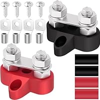 DAOKAI Dual Anschlussbolzen M8 5/16 Batterie Stromverteilungs-Klemmblock,12V-48V Sammelschiene Doppelbolzen-Anschluss,Stromschienenverteiler Block Batterieverteiler für Auto,Marine (Rot & Schwarz)