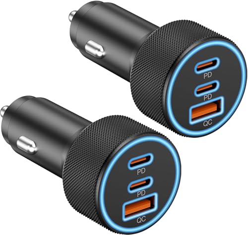 Image of USB C Car Charger, 3-Port 67W Dual USBC & USB-A Car Phone Accessories Fast Power Adapter Cargador Carro PD /QC Cigarette Lighter for iPhone 17 /16 /15, iPad, Samsung Galaxy S25 /S24, Android, 2-Pack