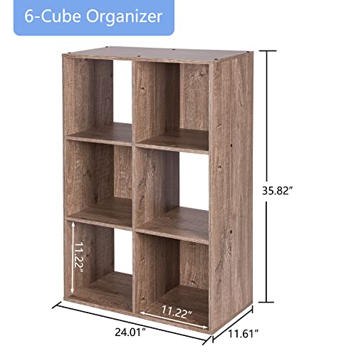 Pachira E-Commerce Us 6 Cube Storage Bookcase, Fit 11 Inch Storage Bins, Freestanding Wooden Cabinet Cubeicals Organizer, Display Cube Shelves Compartments, Rustic Brown Oak #TOP2