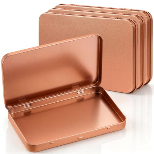 Image of Geiserailie 4 Pack Rectangular Metal Tin Box with Lid Metal Hinged Lid Tin Mini Paint Storage Box Empty Container Storage for Watercolor Jewelry Pen Candy Craft Organizer 7.0 x 4.2 x 0.6'' (Rose Gold)