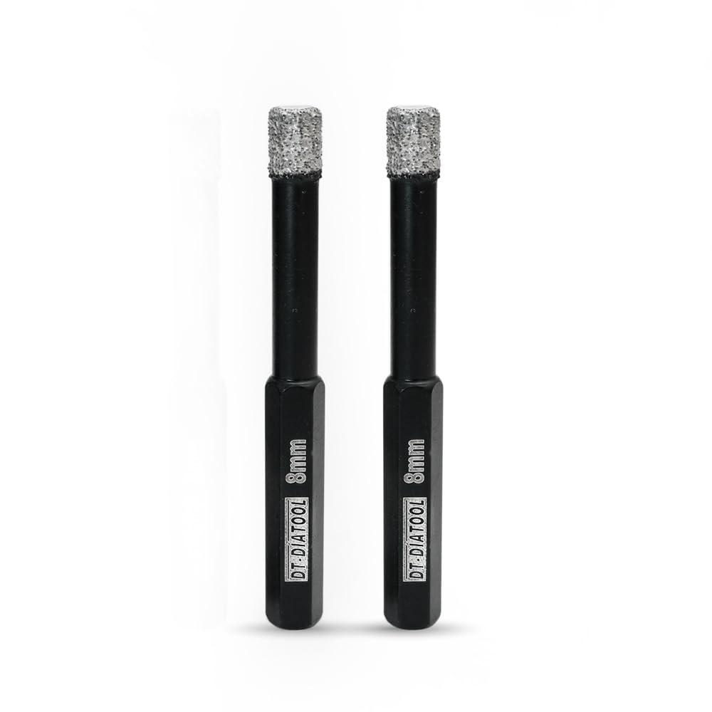 DT-DIATOOL Hex Shank Dry Diamond Drill Core Bits 2PCS 8mm Vacuum Brazed Hole Saw for Tile Porcelain Ceramic Marble Granite