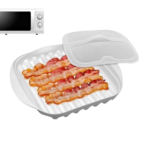 Bacon Microwave Tray - with Lid Non-Sticky Dishes,Baacon Cooker for Microwave Oven | for Meat Saussage Pizza Hot Dogs Tacos Meal Prep Grills